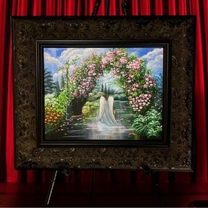 ⚜️ Spiritual  Acrylic Painting “ Angel And A Child In Divine Rose Garden”